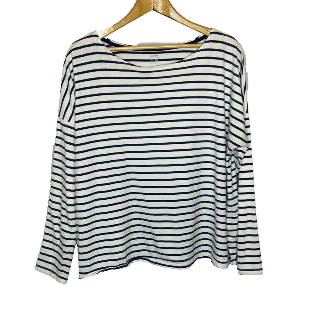 Women's XL Old Navy White Stripe 100% Cotton Long Sleeve Shirt